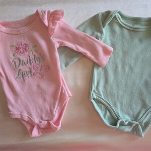 Set Of 2 Pink and Green Girls Embroidered Bodysuits 0-3M